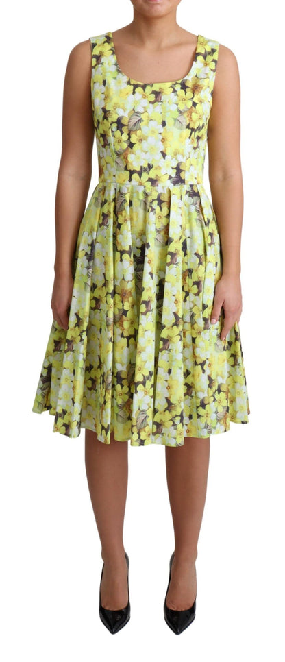 Dolce &amp; Gabbana Elegant Yellow Floral A-Line Sleeveless Dress