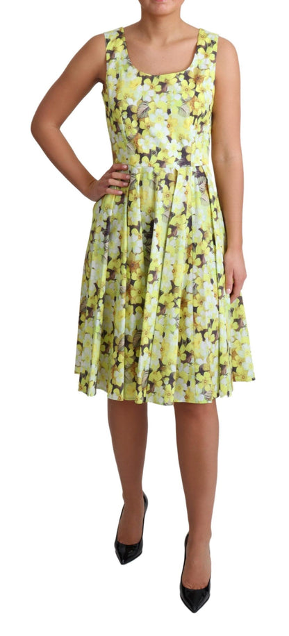 Dolce &amp; Gabbana Elegant Yellow Floral A-Line Sleeveless Dress