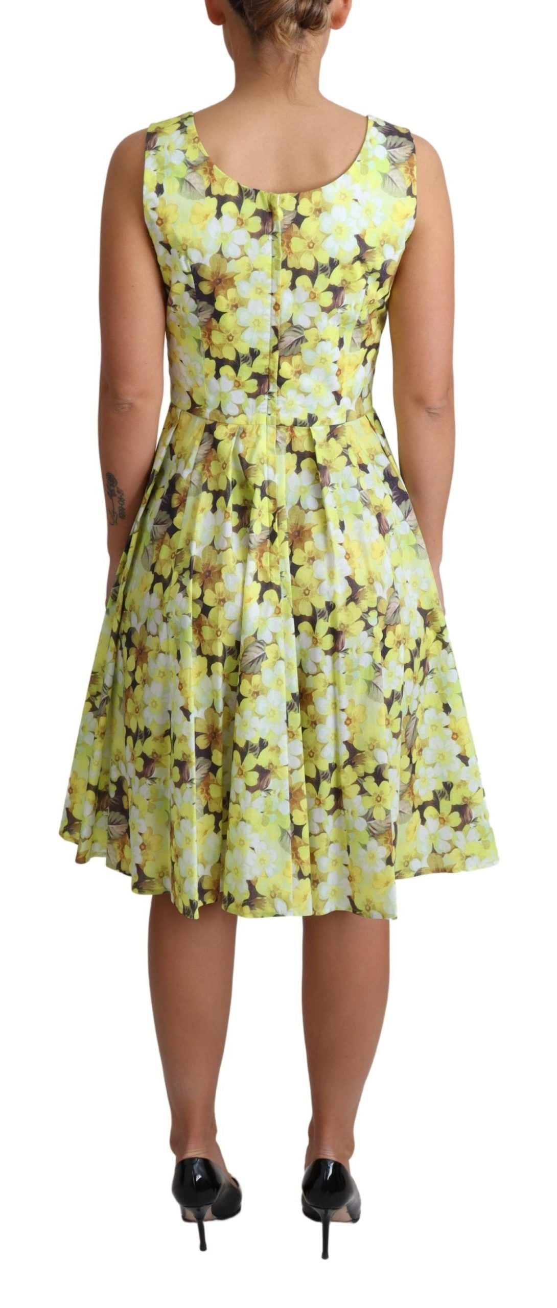 Dolce &amp; Gabbana Elegant Yellow Floral A-Line Sleeveless Dress