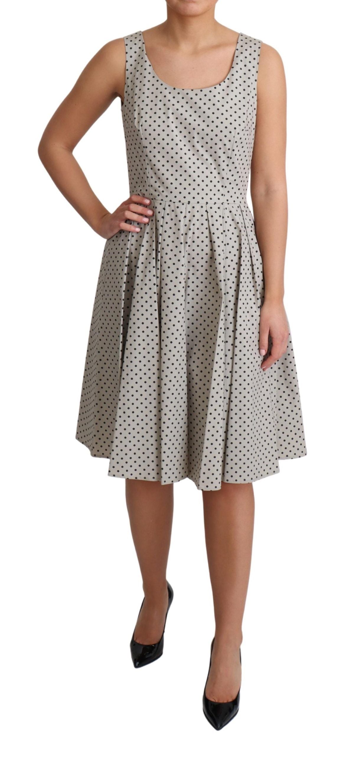 Dolce &amp; Gabbana Polka-Dotted Beige Sleeveless A-line Dress