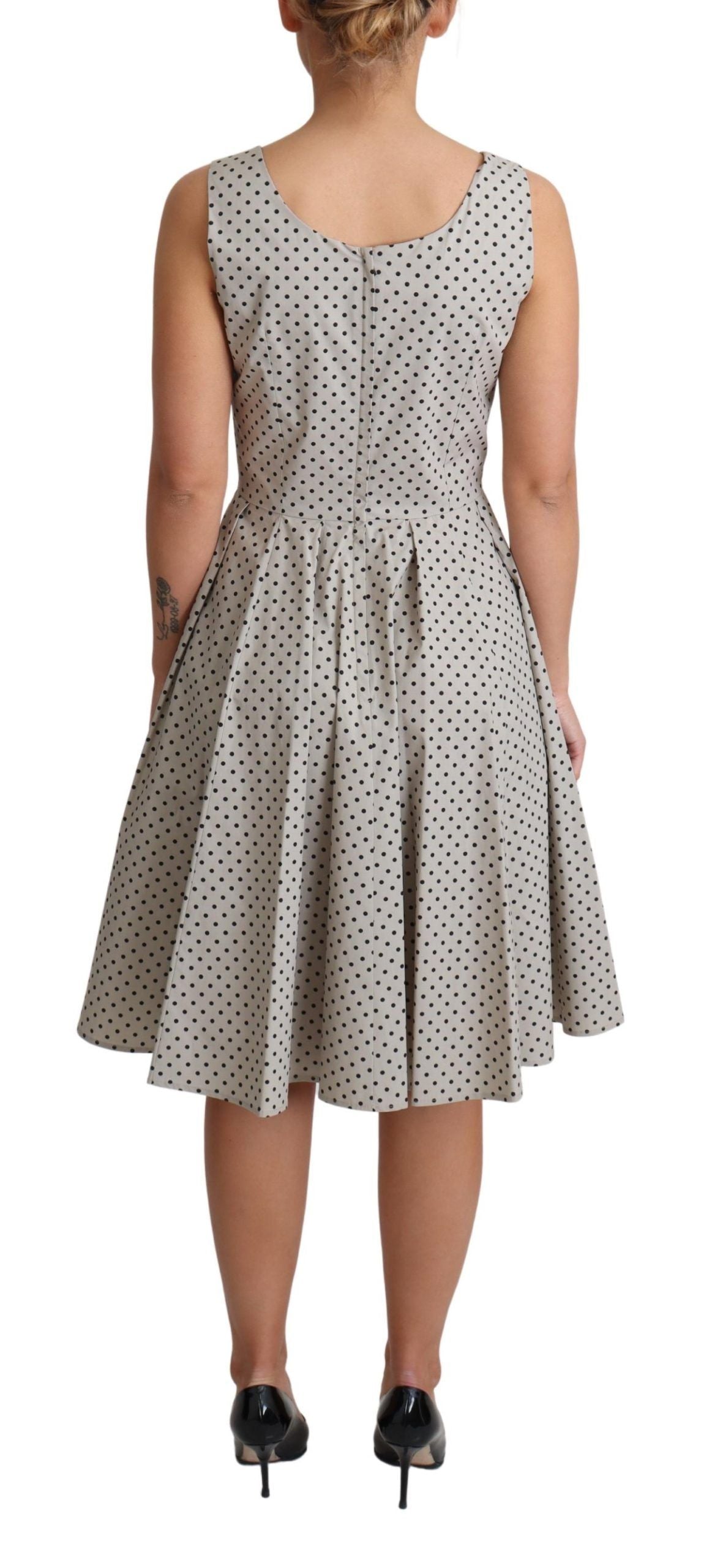 Dolce &amp; Gabbana Polka-Dotted Beige Sleeveless A-line Dress