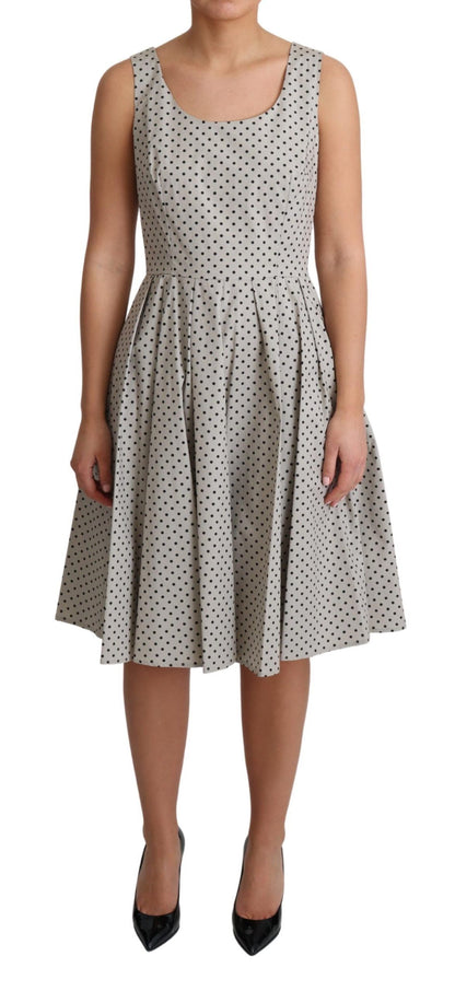 Dolce &amp; Gabbana Polka-Dotted Beige Sleeveless A-line Dress