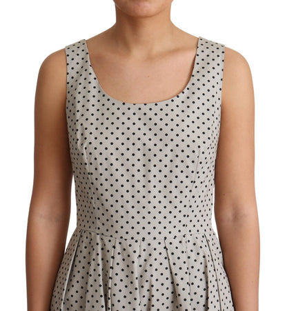 Dolce &amp; Gabbana Polka-Dotted Beige Sleeveless A-line Dress