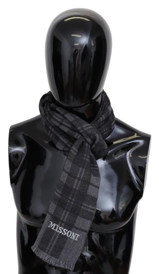 Missoni Elegant Unisex Plaid Wool Scarf with Logo Embroidery