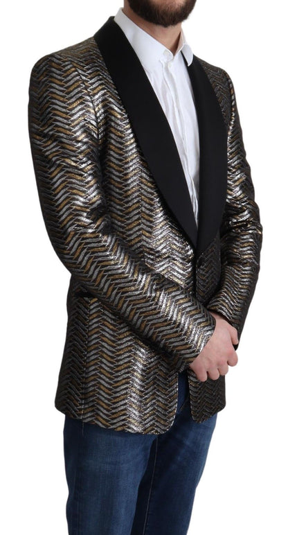 Dolce &amp; Gabbana Multicolor Metallic Jacquard Polyester Blazer Jacket