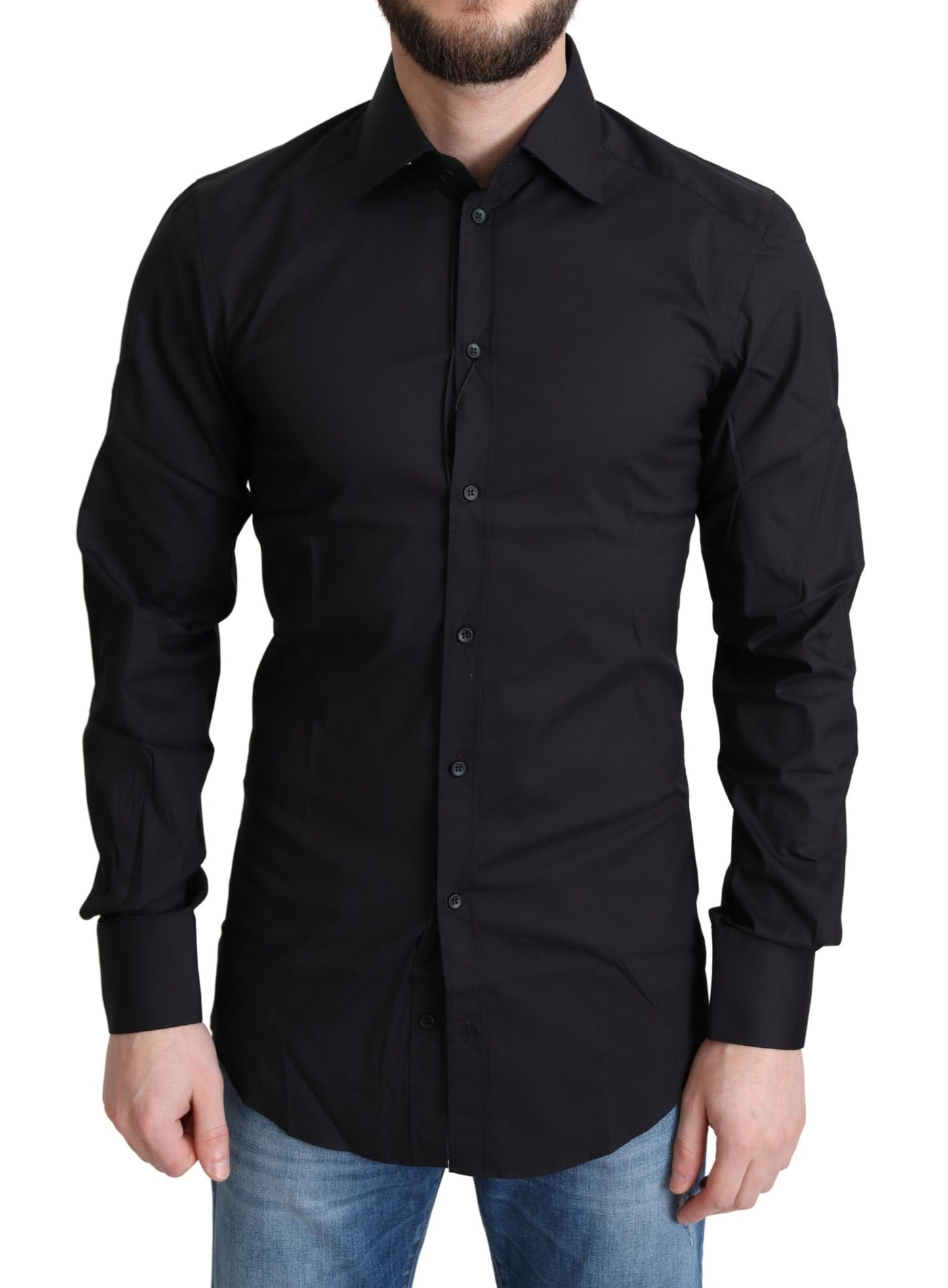 Dolce &amp; Gabbana Black Cotton Blend Formal Dress Shirt