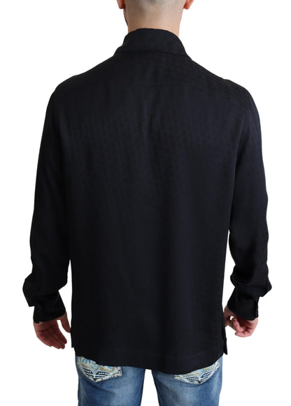 Dolce &amp; Gabbana Black Jacquard Silk Casual Button Down Shirt