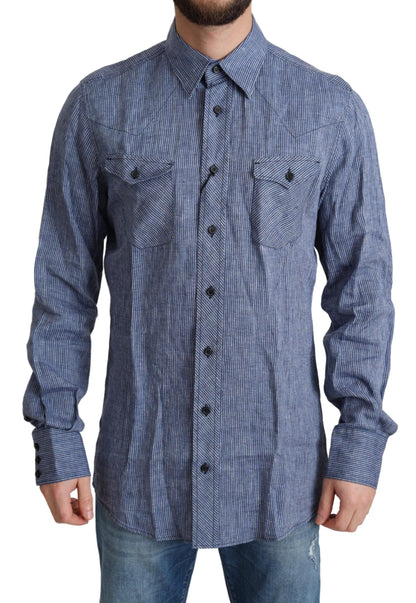 Dolce &amp; Gabbana Elegant Striped Linen Button-Down Shirt