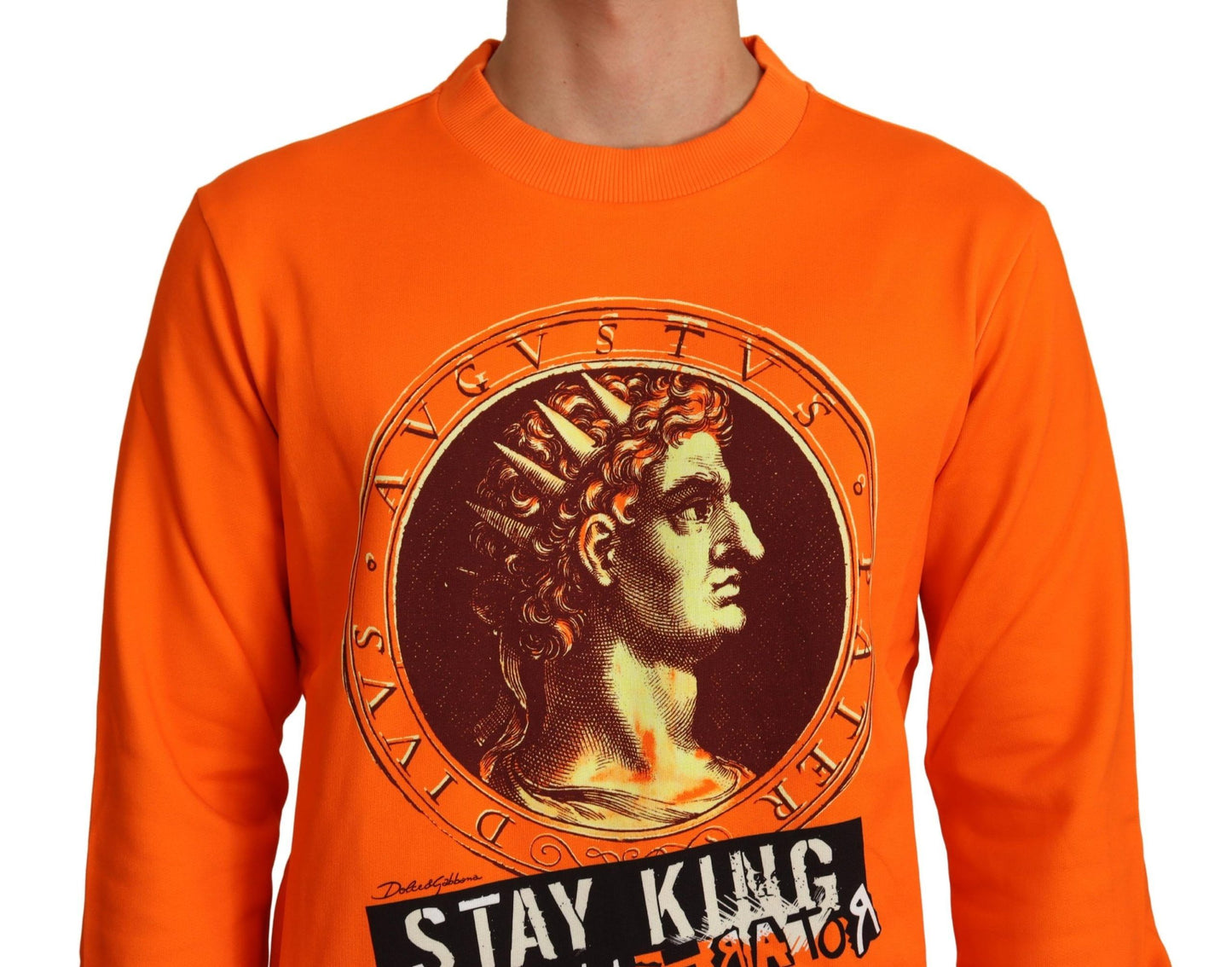 Dolce &amp; Gabbana Regal Crewneck Cotton Sweater in Orange