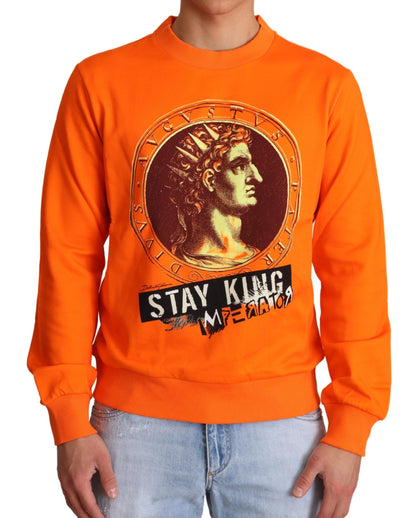 Dolce &amp; Gabbana Regal Crewneck Cotton Sweater in Orange