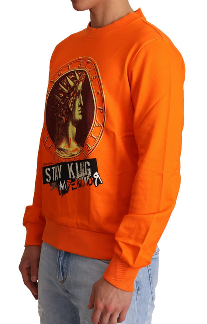 Dolce &amp; Gabbana Regal Crewneck Cotton Sweater in Orange