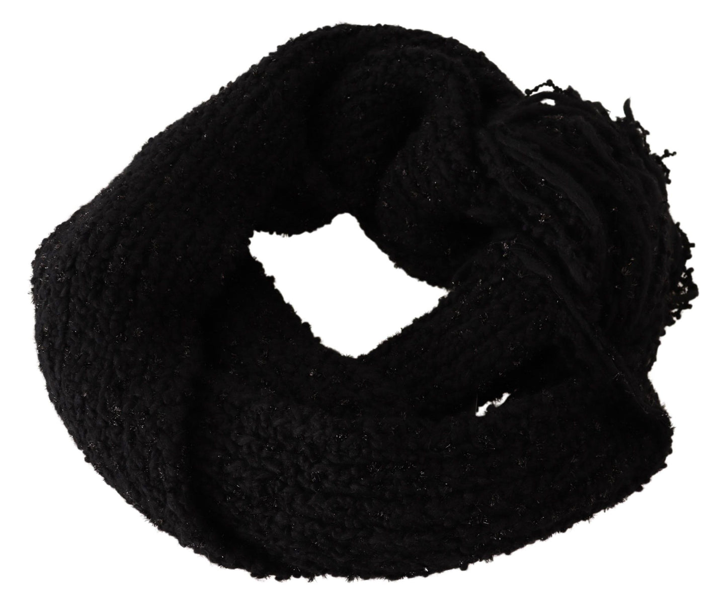 Dolce &amp; Gabbana Black Virgin Wool Knitted Wrap Shawl Scarf