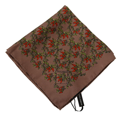 Dolce & Gabbana Elegant Brown Silk Pocket Square with Carrot Print