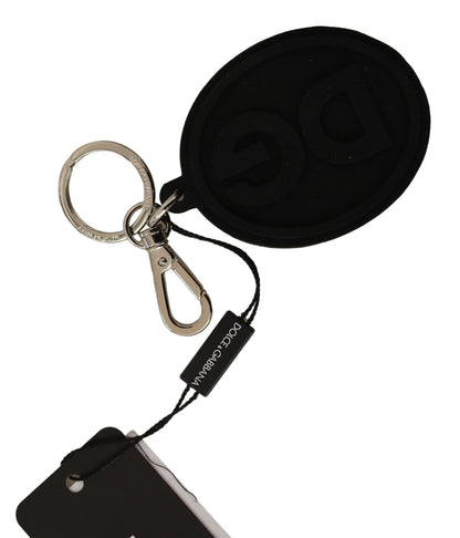 Dolce & Gabbana Chic Black Rubber & Brass Logo Keychain