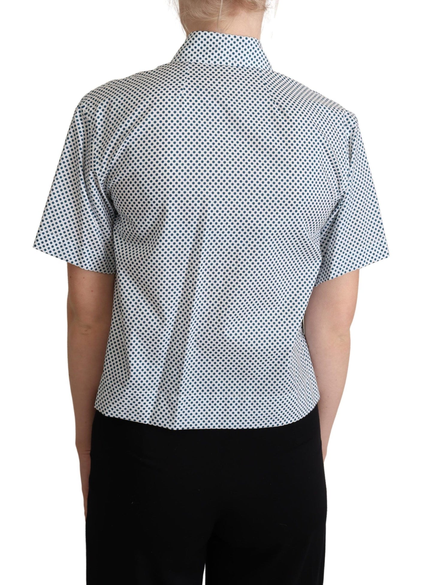 Dolce &amp; Gabbana White Blue Polka Dot Cotton Shirt