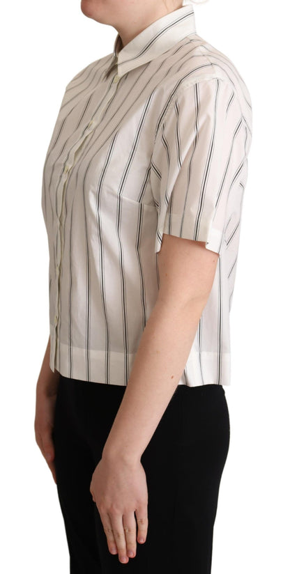 Dolce &amp; Gabbana White Black Stripes Collared Shirt Top