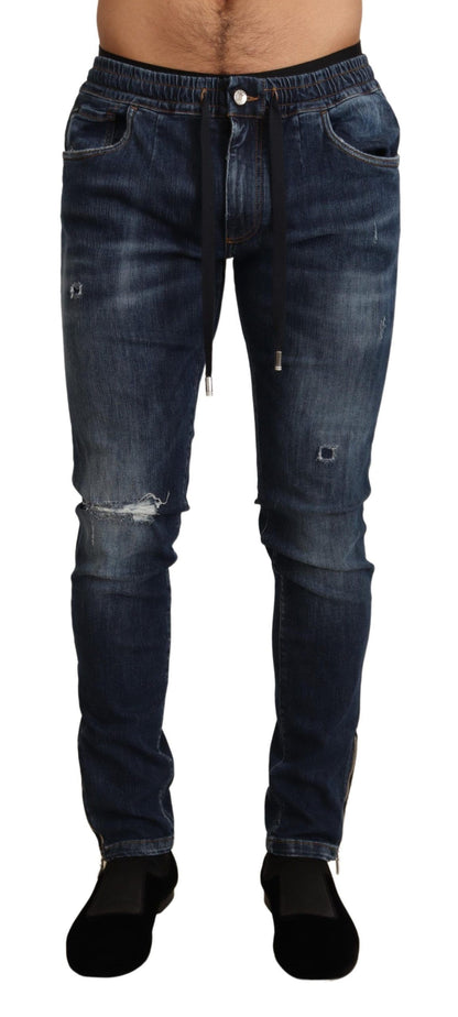 Dolce &amp; Gabbana Blue Cotton Stretch Tattered Denim Jeans