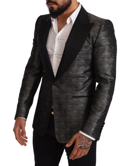 Dolce &amp; Gabbana Metallic Gray Jacquard Slim Fit Blazer