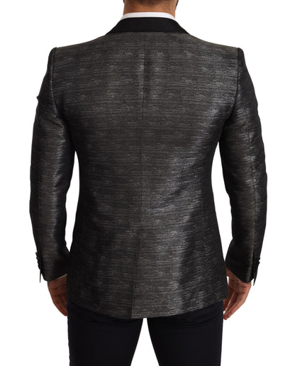 Dolce &amp; Gabbana Metallic Gray Jacquard Slim Fit Blazer