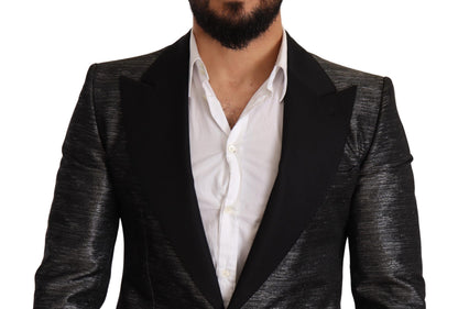 Dolce &amp; Gabbana Metallic Gray Jacquard Slim Fit Blazer