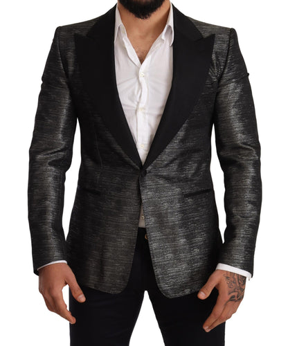 Dolce &amp; Gabbana Metallic Gray Jacquard Slim Fit Blazer