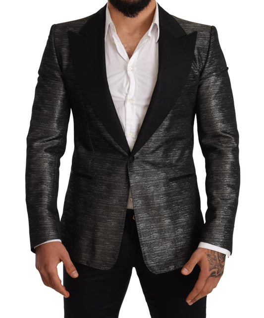 Dolce &amp; Gabbana Metallic Gray Jacquard Slim Fit Blazer