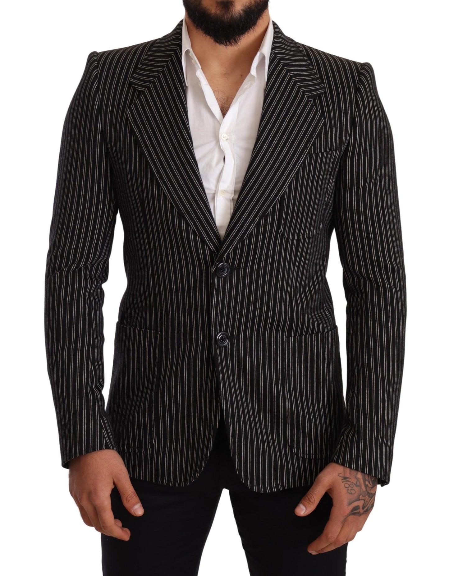 Dolce &amp; Gabbana Elegant Black Striped Virgin Wool Blazer