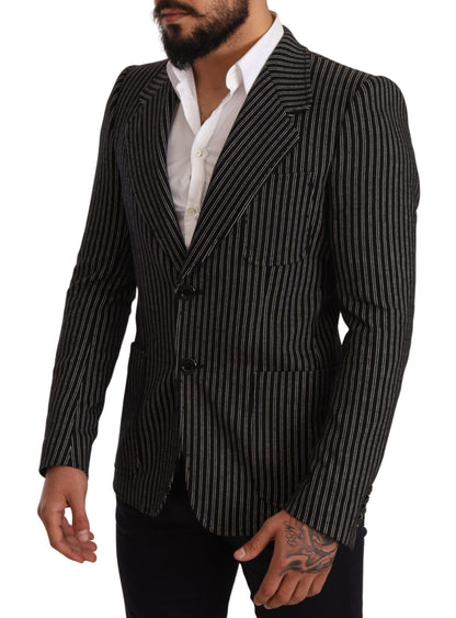 Dolce &amp; Gabbana Elegant Black Striped Virgin Wool Blazer