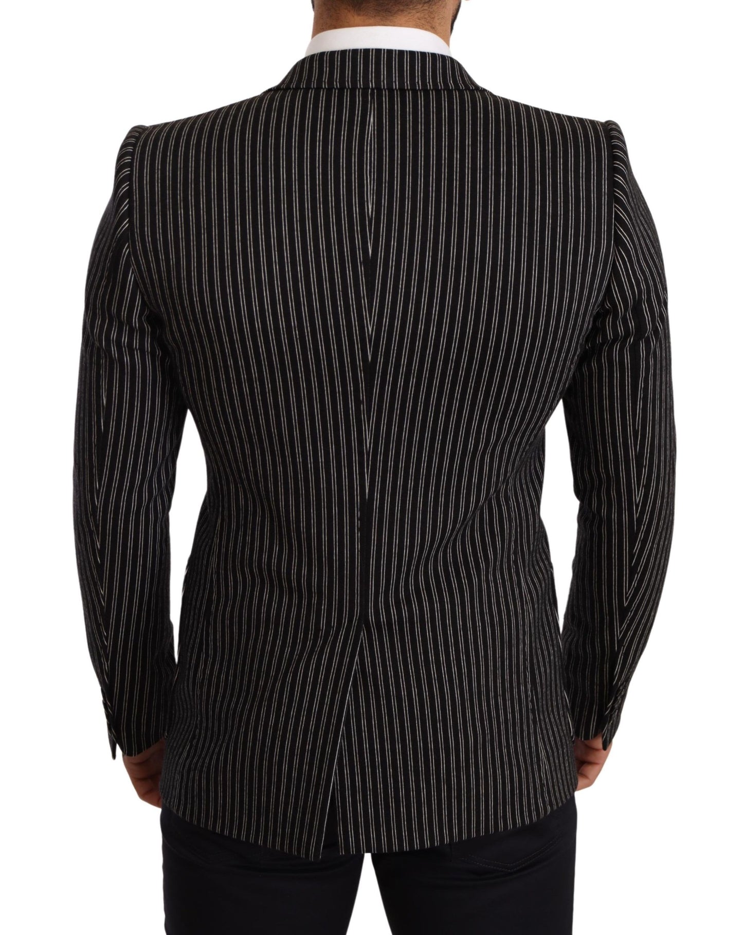 Dolce &amp; Gabbana Elegant Black Striped Virgin Wool Blazer