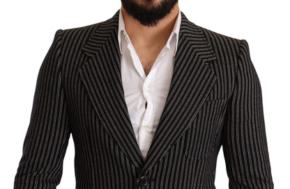 Dolce &amp; Gabbana Elegant Black Striped Virgin Wool Blazer