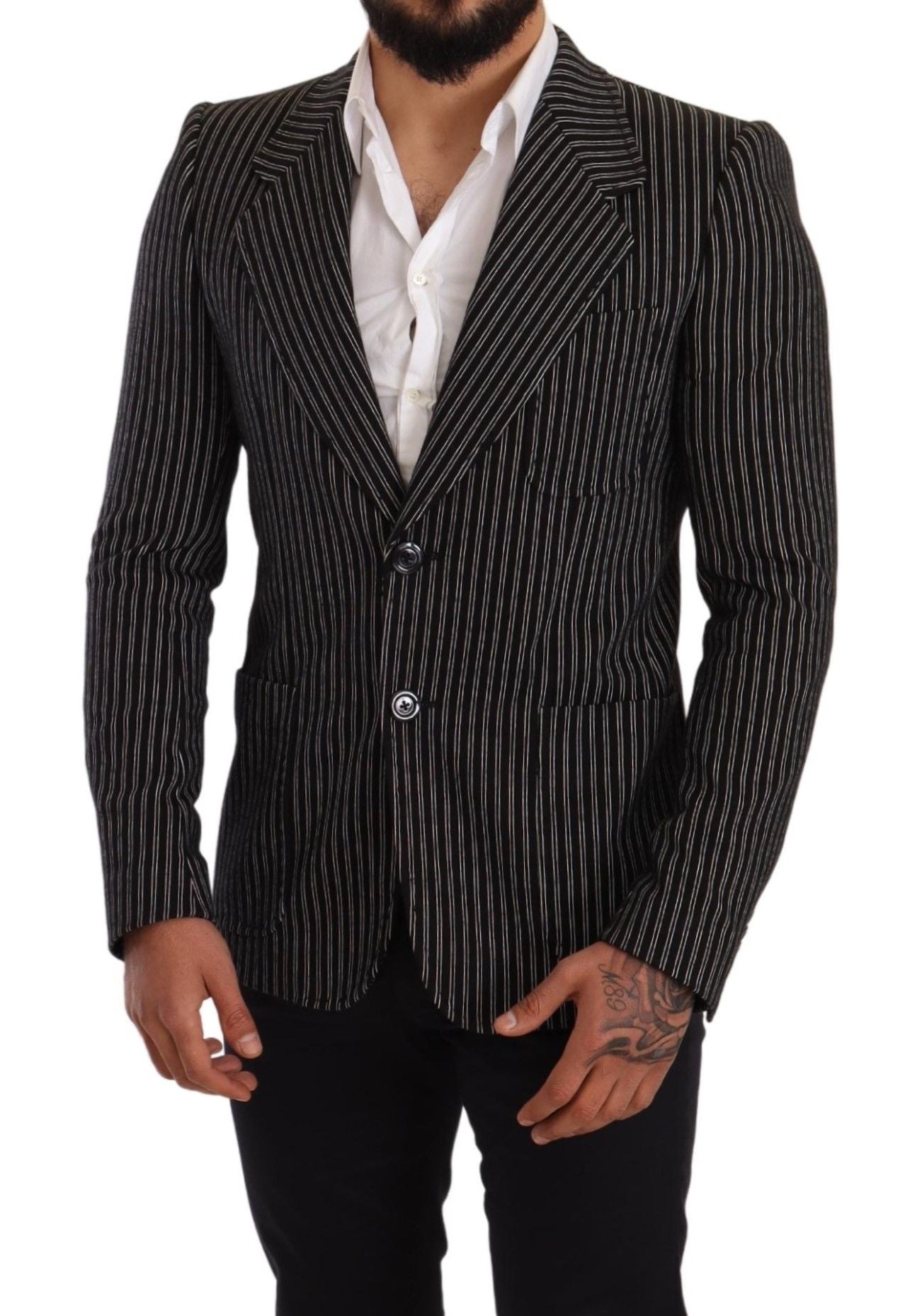 Dolce &amp; Gabbana Elegant Black Striped Virgin Wool Blazer