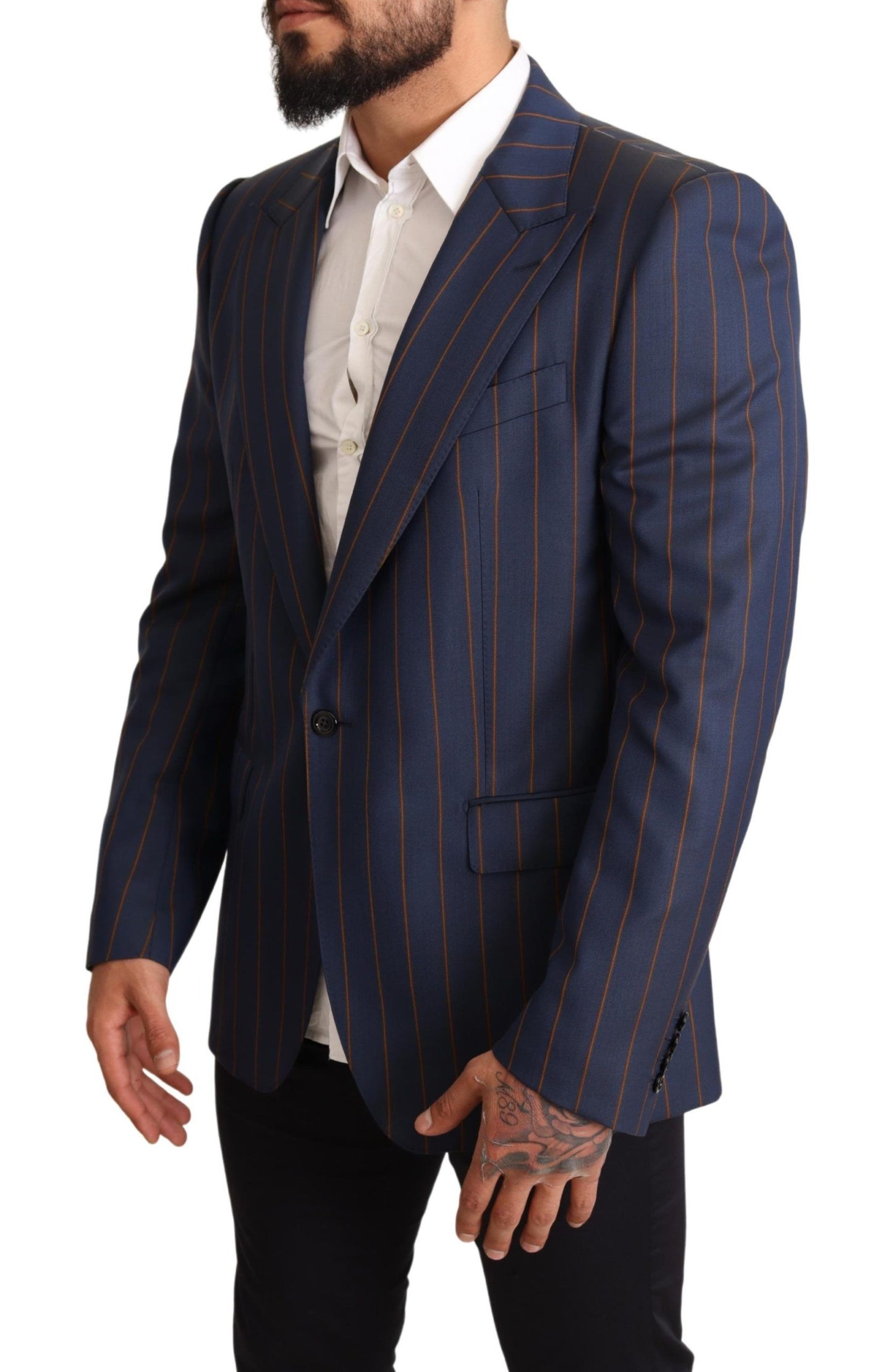 Dolce & Gabbana Elegant Slim Fit Blue Striped Wool Blazer