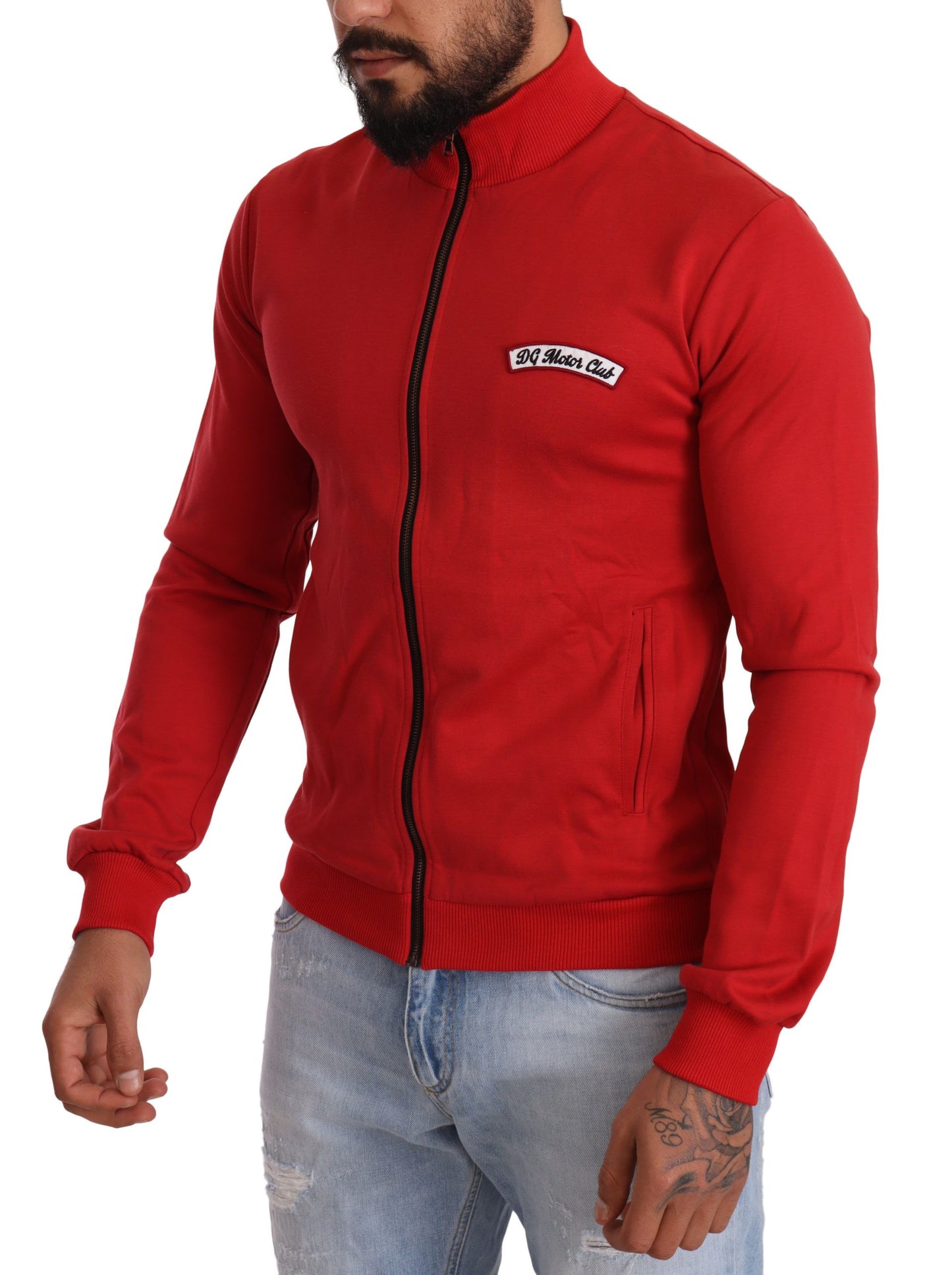 Dolce &amp; Gabbana Red DG Motor Club Zipper Stretch Sweater