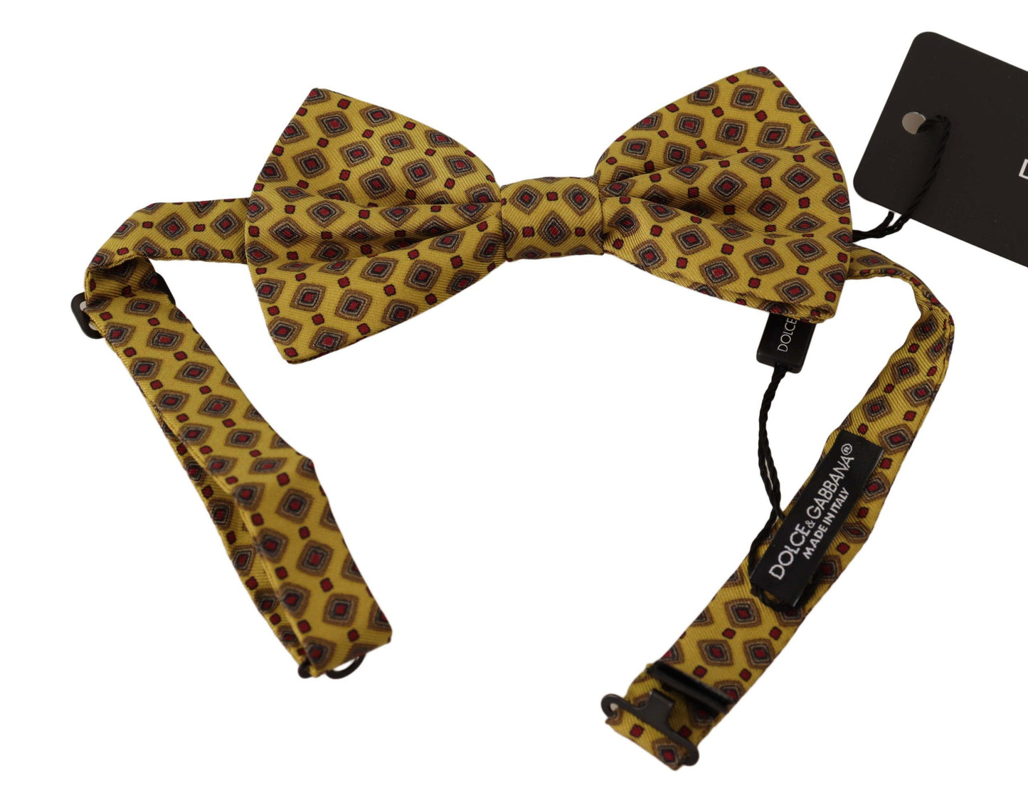 Dolce &amp; Gabbana Yellow Patterned Silk Adjustable Neck Butterfly Bow Tie