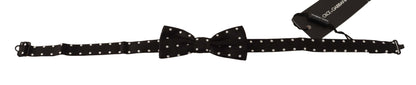 Dolce &amp; Gabbana Black White Polka Dot Silk Adjustable Neck Butterfly Bow Tie