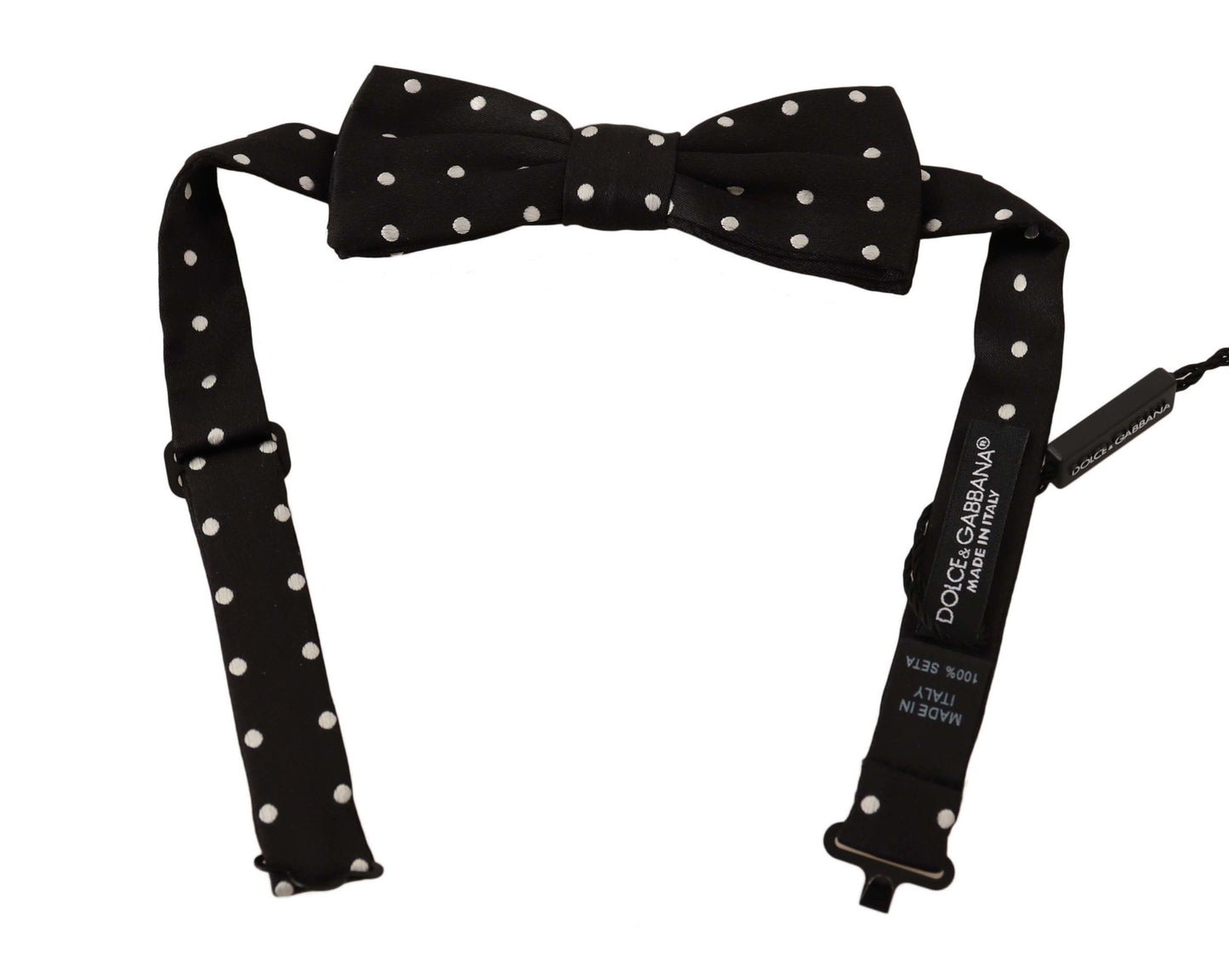 Dolce &amp; Gabbana Black White Polka Dot Silk Adjustable Neck Butterfly Bow Tie