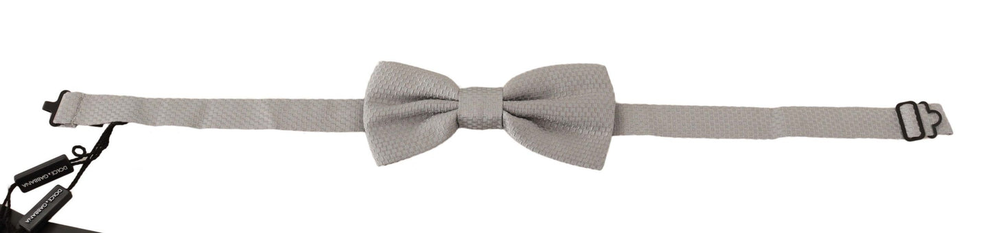 Dolce &amp; Gabbana Silver Gray 100% Silk Adjustable Neck Butterfly Bow Tie