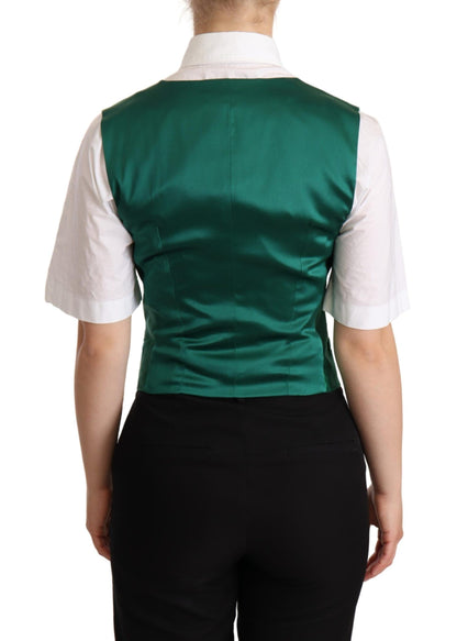 Dolce &amp; Gabbana Green Silk Satin Sleeveless Waistcoat Vest