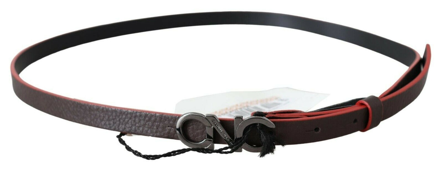 Costume National Maroon & Black Italian Leather Fashion Belt