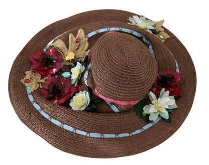 Dolce &amp; Gabbana Brown Knitted Straw Floral Hat