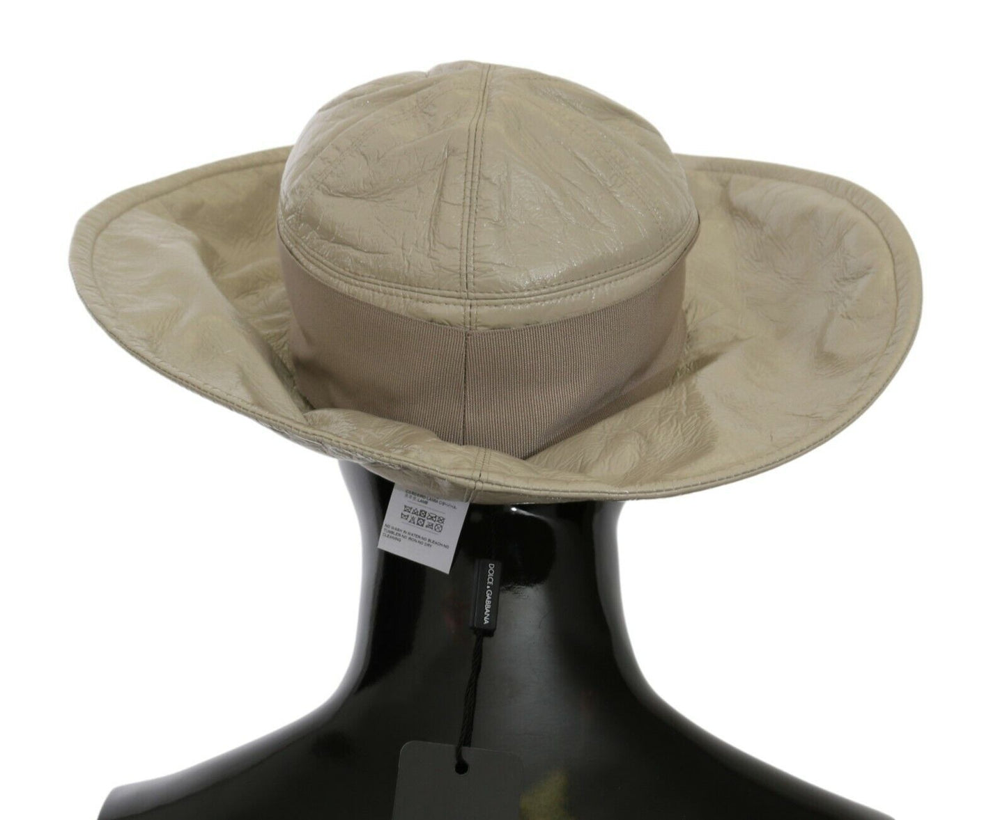 Dolce &amp; Gabbana Beige 100% Lamb Leather Wide Brim Panama Hat