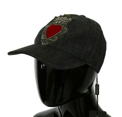 Dolce &amp; Gabbana Blue Denim Embroidered Heart Design Cap