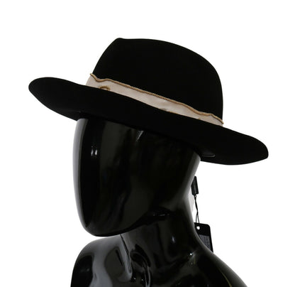 Dolce &amp; Gabbana Black Lapin Amor Gignit Wide Brim Panama Hat