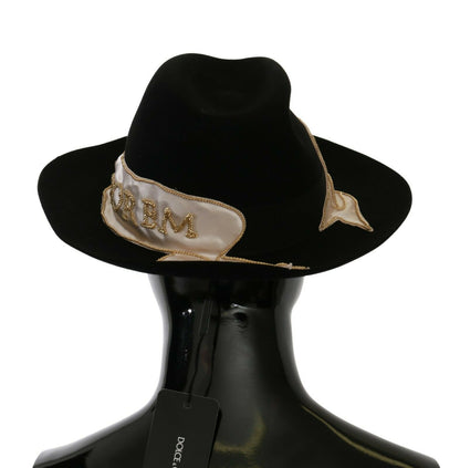 Dolce &amp; Gabbana Black Lapin Amor Gignit Wide Brim Panama Hat