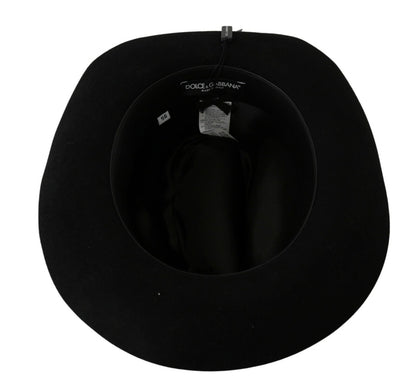 Dolce &amp; Gabbana Black Lapin Amor Gignit Wide Brim Panama Hat