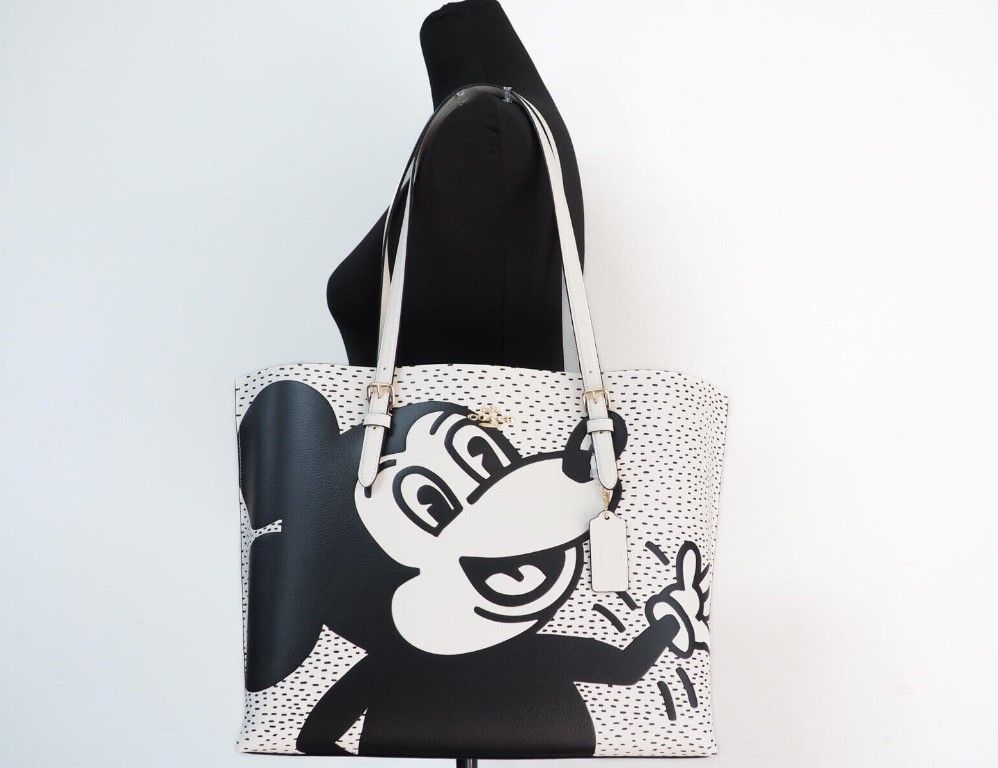 COACH (C6978) Mickey Mouse X Keith Haring Mollie Large Leather Shoulder Tote Bag