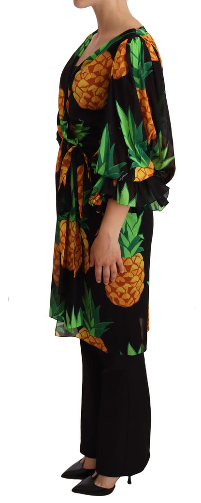 Dolce & Gabbana Vibrant Pineapple Draped Wrap Dress