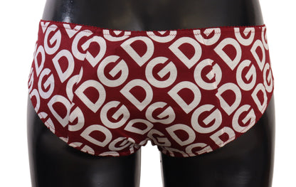 Dolce & Gabbana Chic Maroon White Logo Swim Bottoms