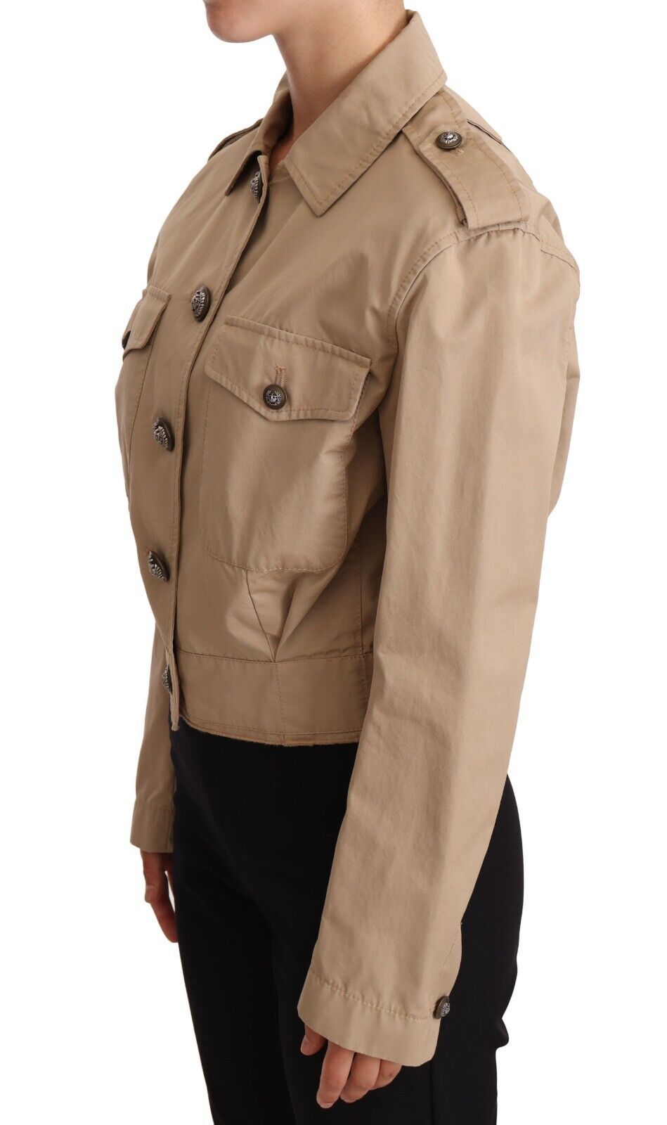 Dolce &amp; Gabbana Beige Cropped Fitted Cotton Coat Jacket