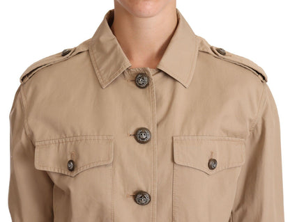 Dolce &amp; Gabbana Beige Cropped Fitted Cotton Coat Jacket